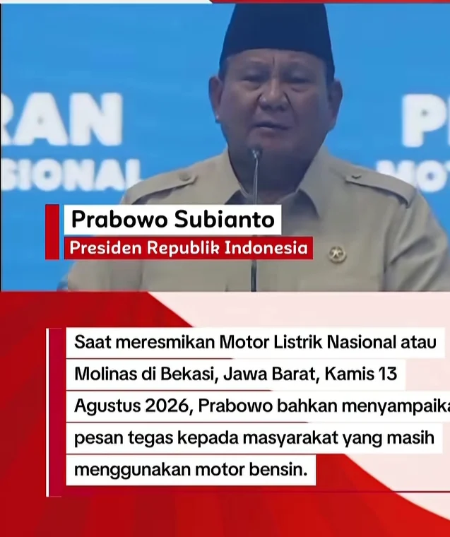 PRESIDEN PRABOWO DORONG MASYARAKAT TINGGALKAN MOTOR BENSIN, BERALIH KE MOTOR LISTRIK: HEMAT HINGGA 70 PERSEN BIAYA OPERASIONAL