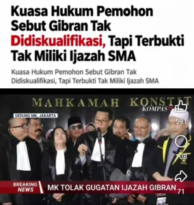 MK Tolak Gugatan Ijazah Gibran, Dua Kubu Sama-Sama Klaim Kemenangan: Kubu Gibran Lega Tak Didiskualifikasi, Kubu Denny Indrayana Rayakan “Terbukti Tak Punya Ijazah SMA”