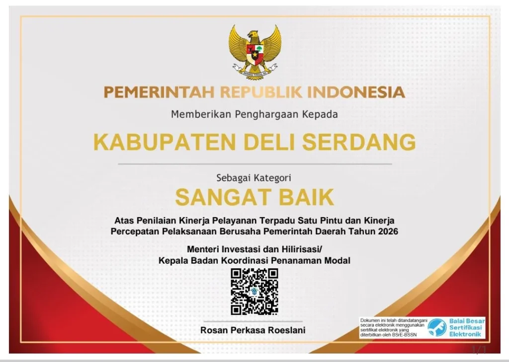 DELI SERDANG NAIK KELAS! NILAI PTSP LOMPAT 10 POIN, KALAHKAN PROVINSI SUMUT, RAIH PREDIKAT SANGAT BAIK DARI MENTERI