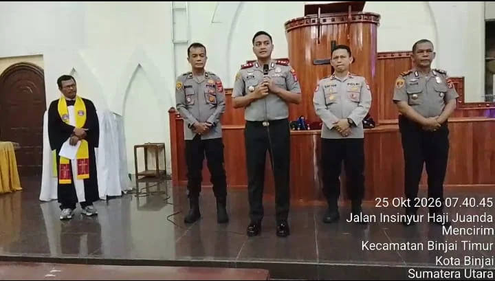 Kapolres Binjai Hadiri Minggu Kasih di GBKP Simpang Awas, Ajak Jemaat Jaga Kamtibmas